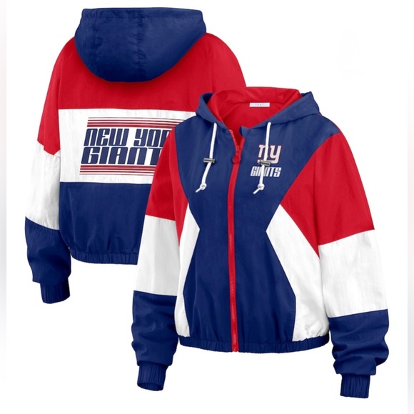 New York Giants WEAR by Erin Andrews Women's Color Block Zip Windbreaker Jacket - Picture 1 of 8